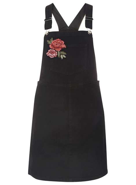 **Tall Black Embroidered Pinny Dress